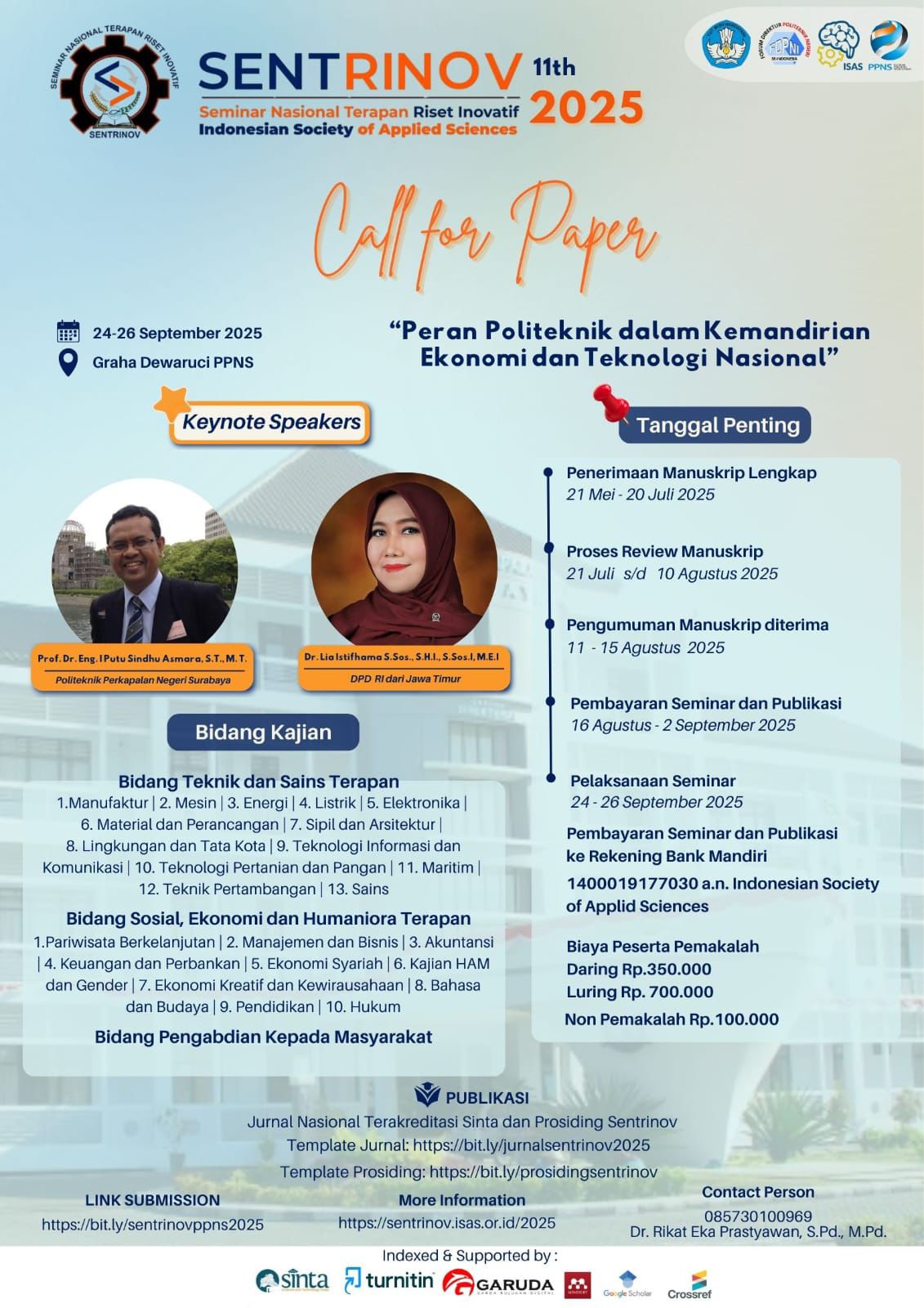 Call for Paper SENTRINOV 11th (Seminar Nasional Terapan Riset dan Inovatif) 2025